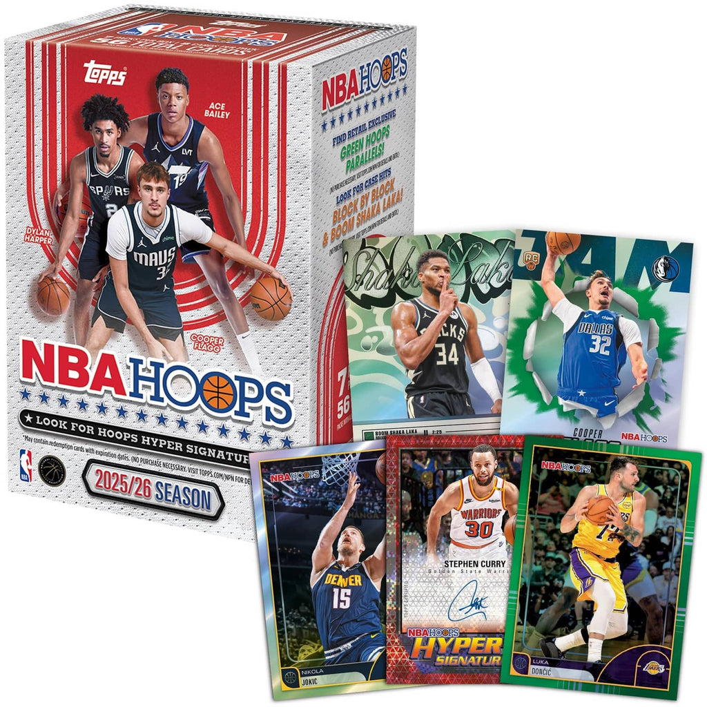 NBA Hoops 2025-26 sealed value box with card lineup shown on front