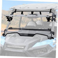 Flip-up windshield for Polaris RZR with clear panel and black metal mounting brackets