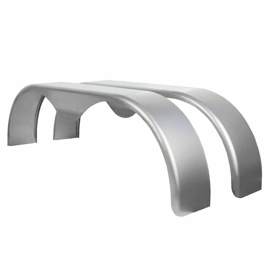Silver steel trailer fender, teardrop round style, curved arch panel