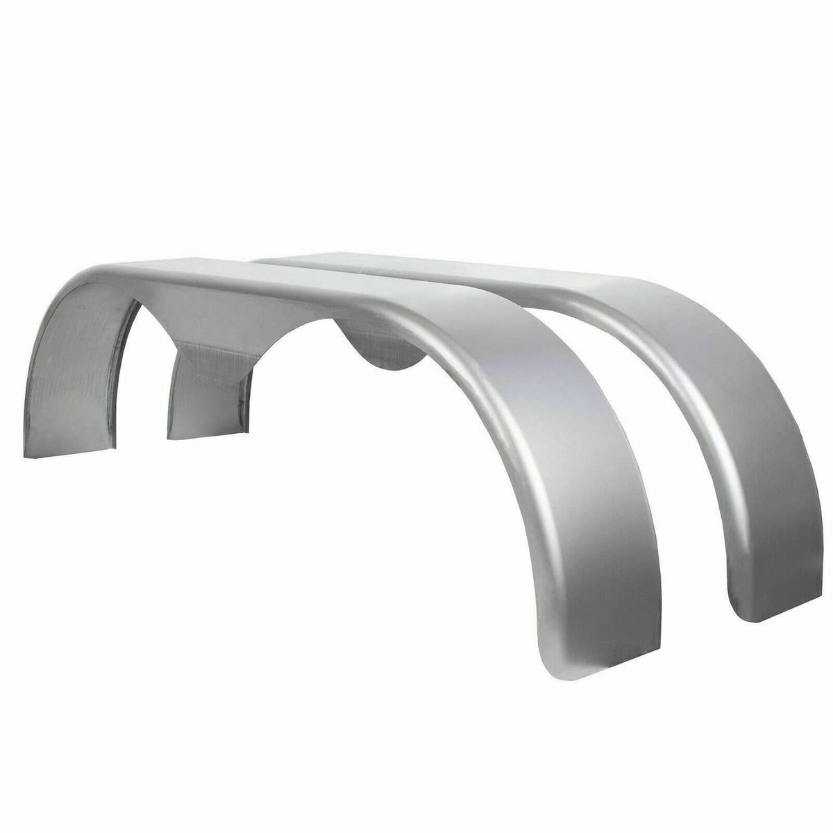 Silver steel trailer fender, teardrop round style, curved arch panel