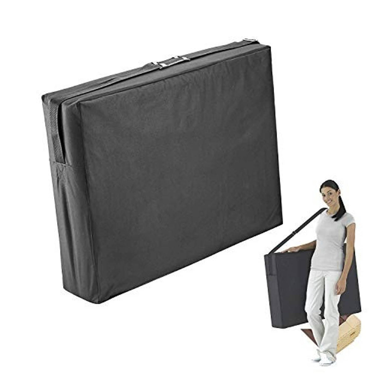 Black padded massage table carrying bag with zip cover