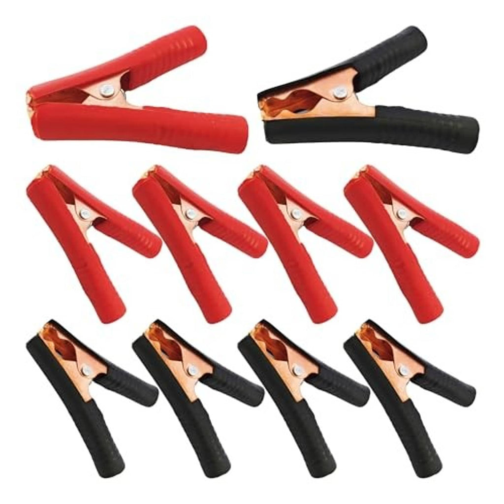 10-pack insulated alligator clips with red and black insulated handles, copper jaws