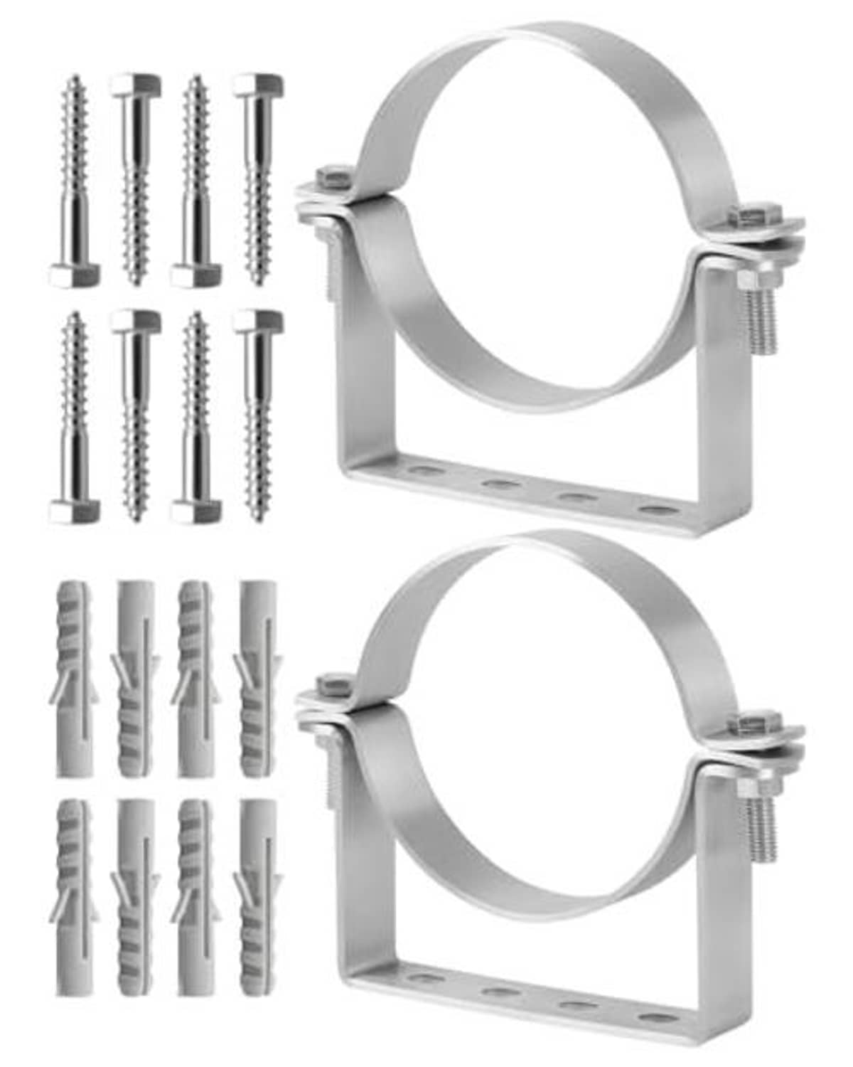 4-inch steel split-ring pipe hanger bracket set with mounting screws and wall plates