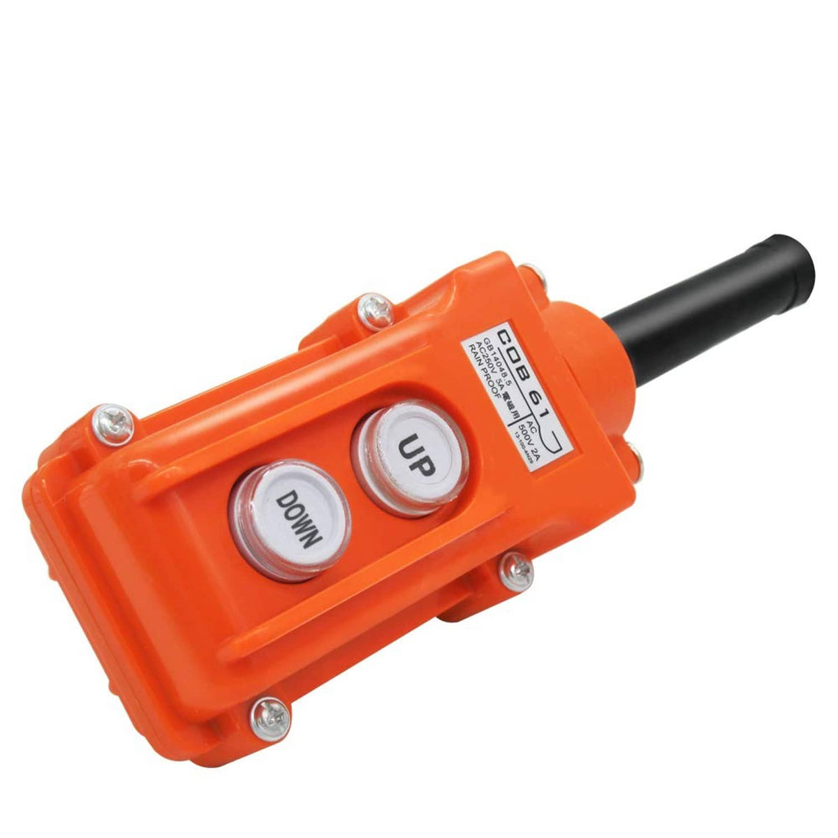 Orange rainproof pendant switch control box with UP and DOWN push buttons