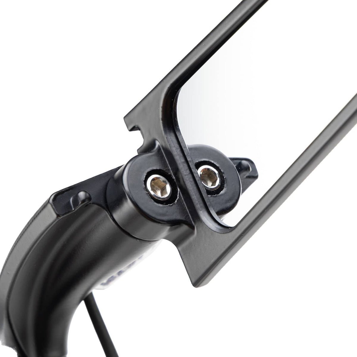 Black LED rearview mirror mounting area with bracket plate and visible screw holes