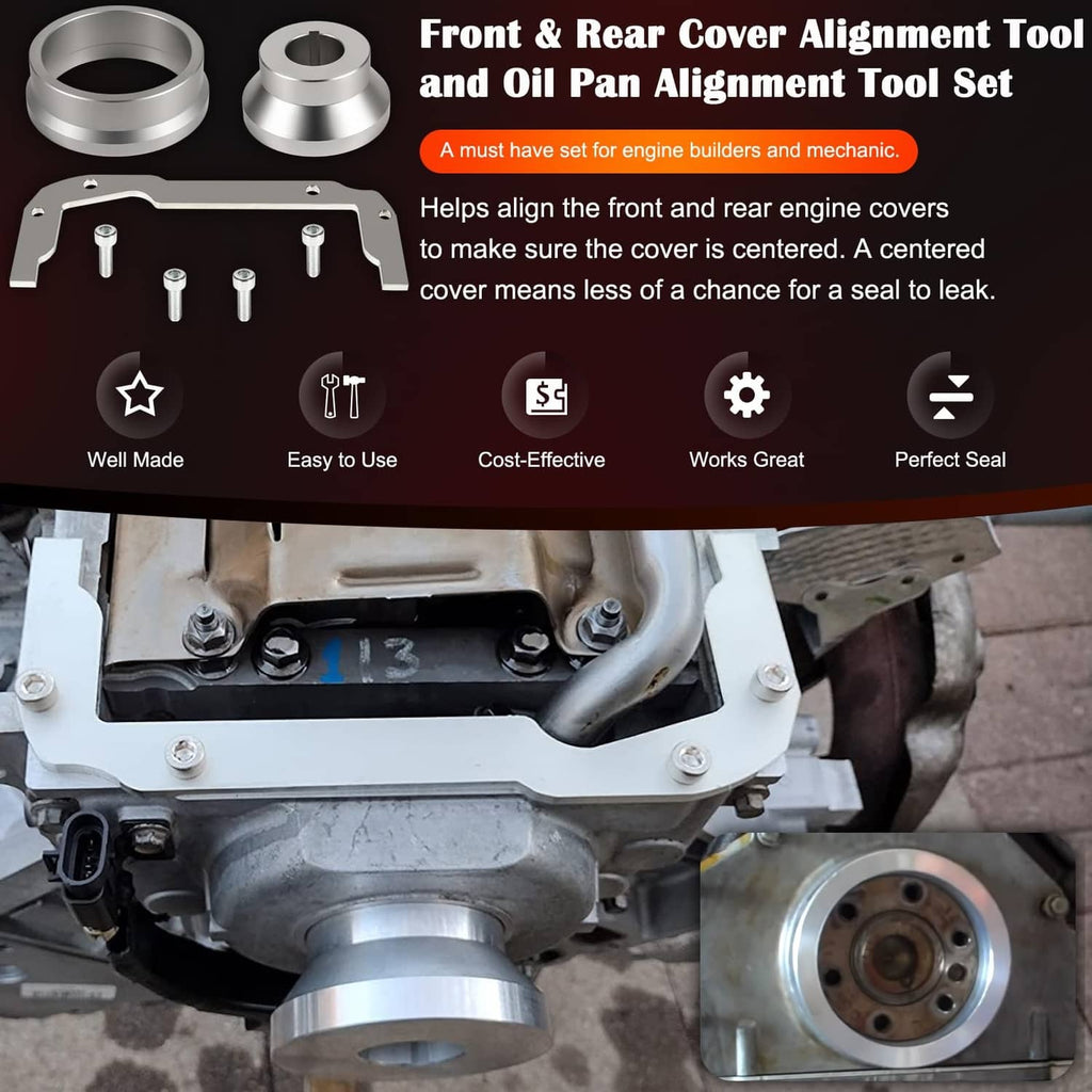 Front and rear cover alignment tool set with two rings and a mounting plate