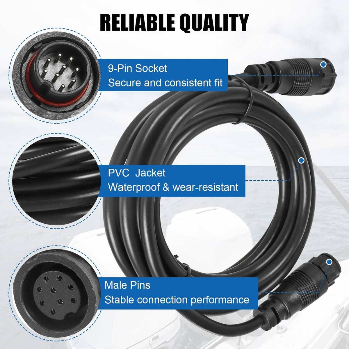Black 9-pin extension cable with visible male and female connectors and coiled length