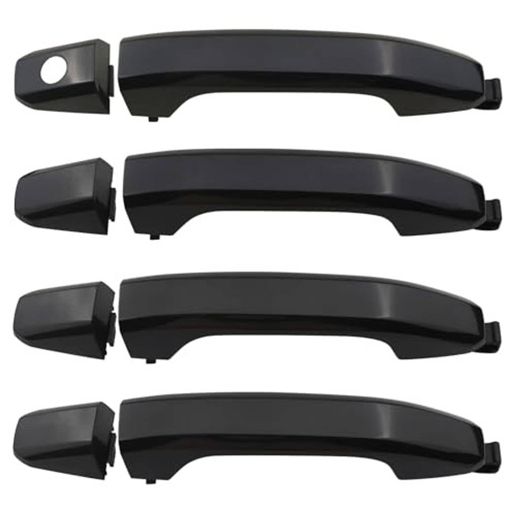 Black exterior door handle set with side covers and gaskets, four pieces
