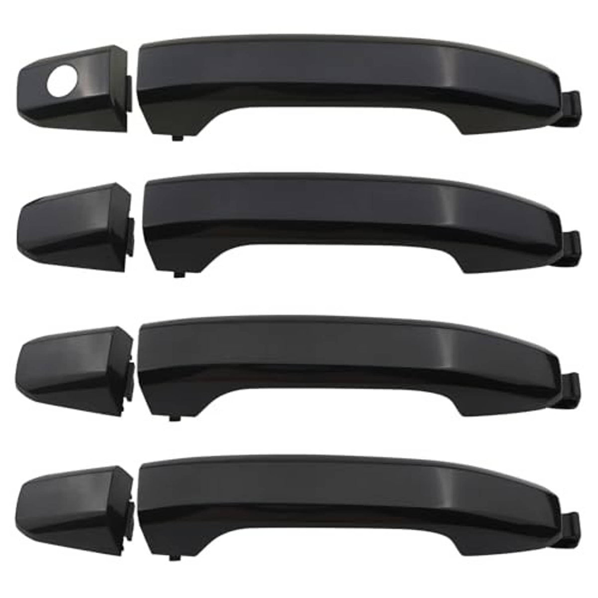 Black exterior door handle set with side covers and gaskets, four pieces