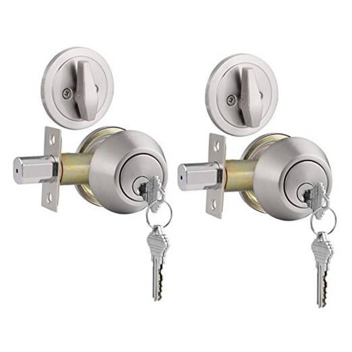 Satin nickel keyed alike single-cylinder deadbolt, two-pack with matching keys