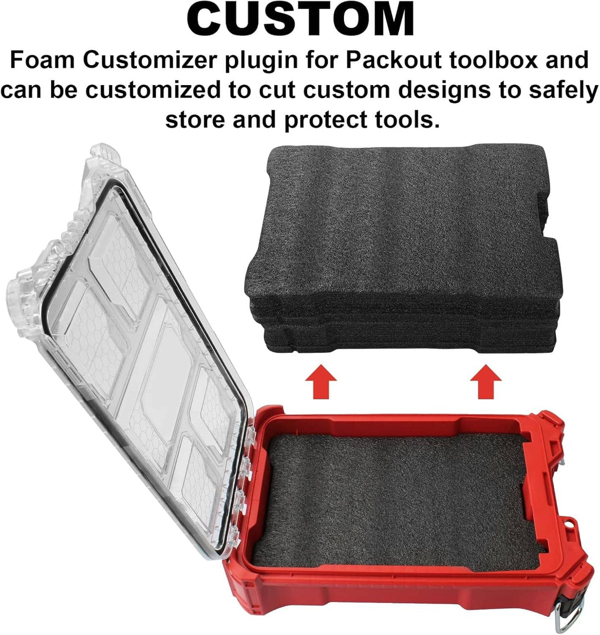 Gray foam insert block custom cut, fits red tool case insert tray