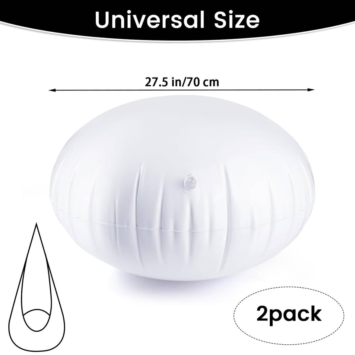 White inflatable pod chair, oval cushion with valve and stitched ridges