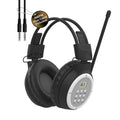 Black AM/FM radio headphones with large cushioned ear pads and built-in control display