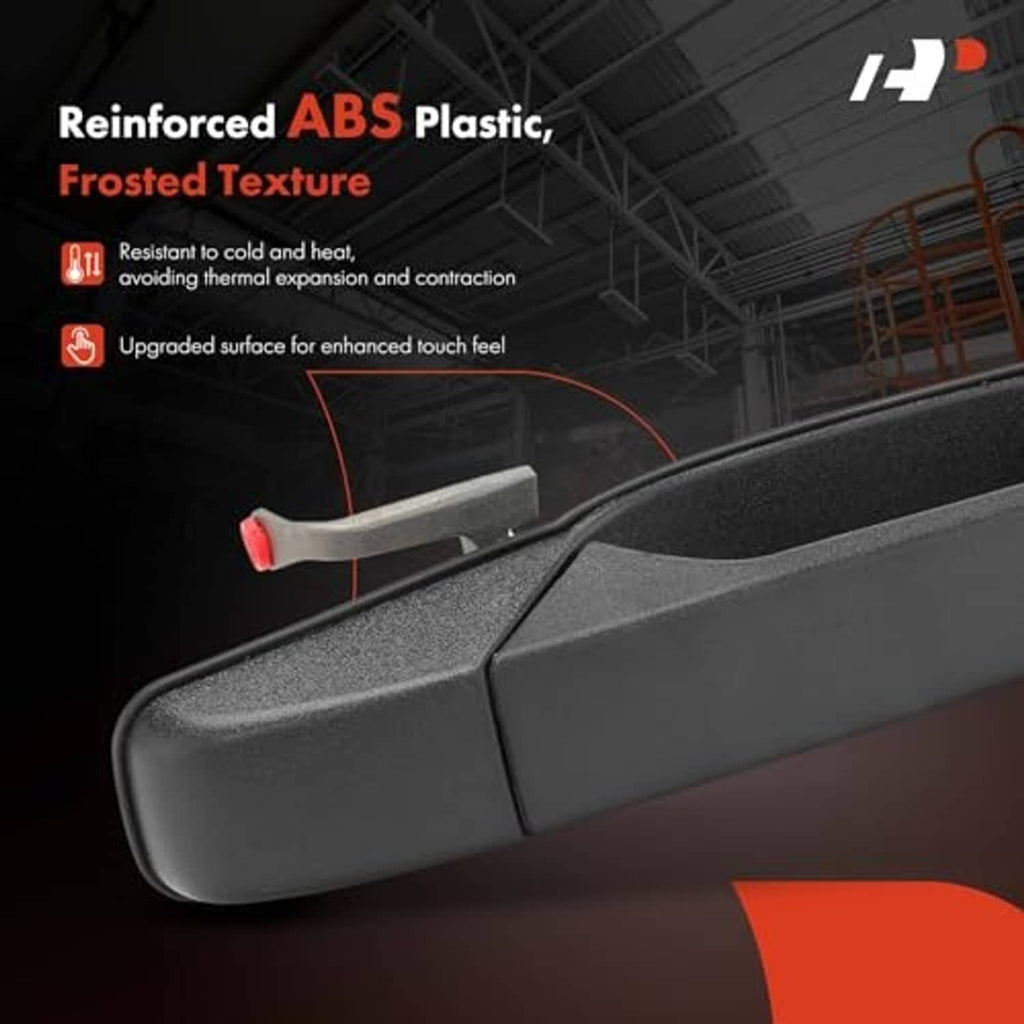 Textured black exterior door handle with frosted, textured surface finish