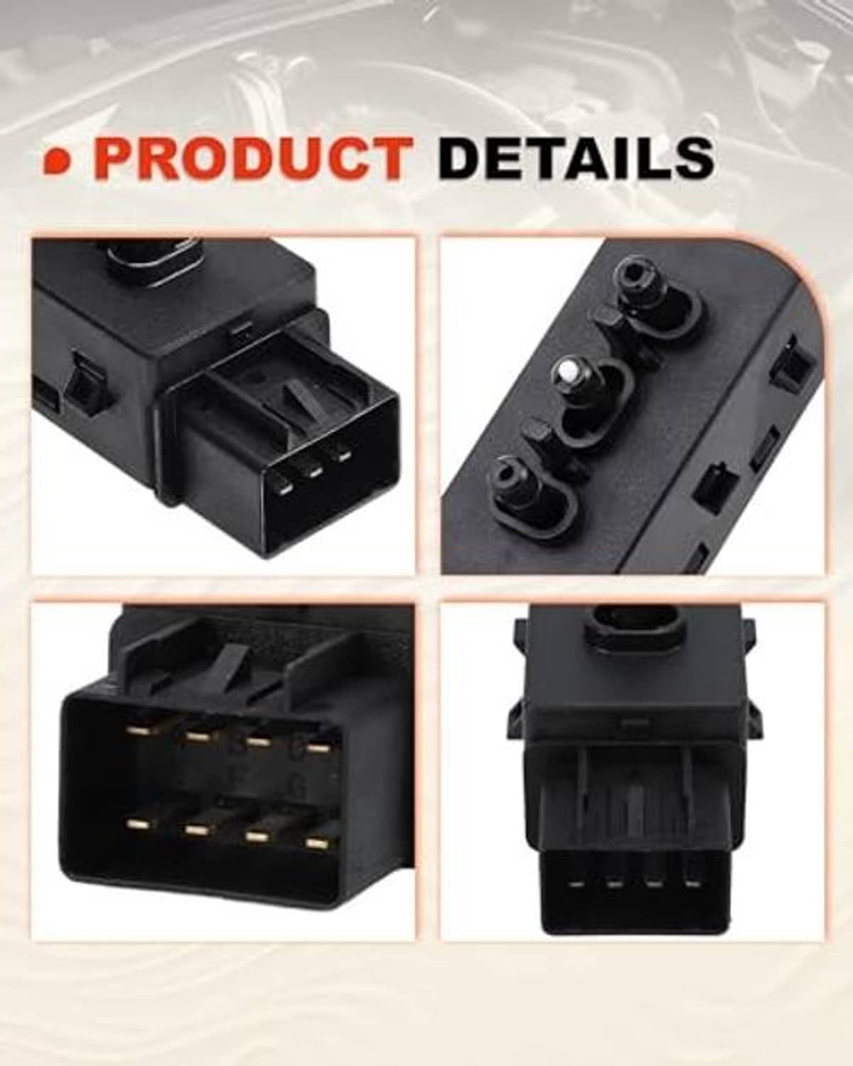 Power seat adjustment switch detail views showing connector ports and control knobs
