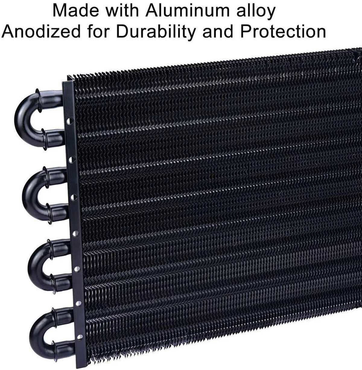 Black 8-row aluminum oil cooler radiator core with curved inlet outlet tanks