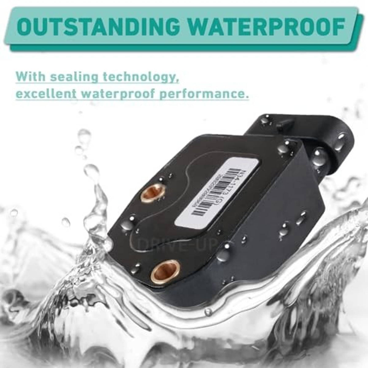 Black throttle sensor housing with mounting holes and two copper-brown terminals