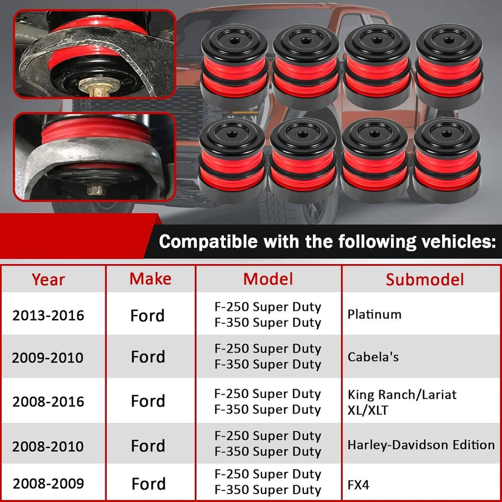 Silicone body mount bushing kit: black steel cups and red silicone bushing stacks