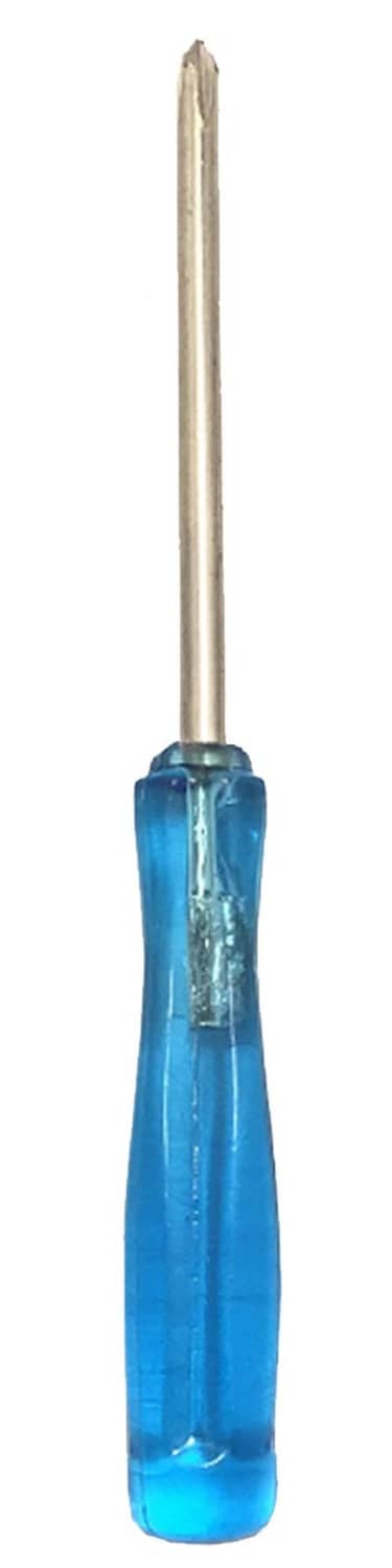 Blue-handled screwdriver with metal shaft and tip