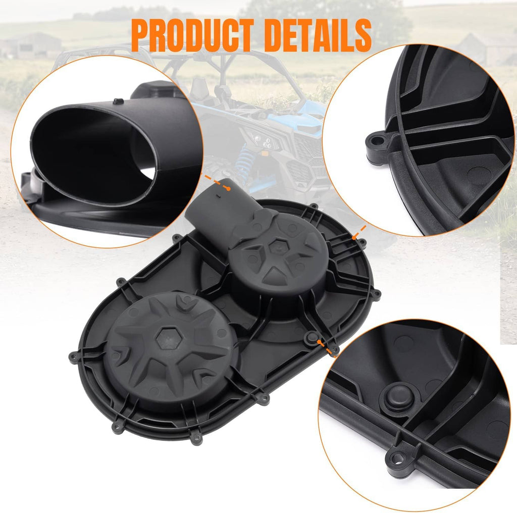 Outer clutch cover detail, dark gray dual covers with molded gear pattern and vents