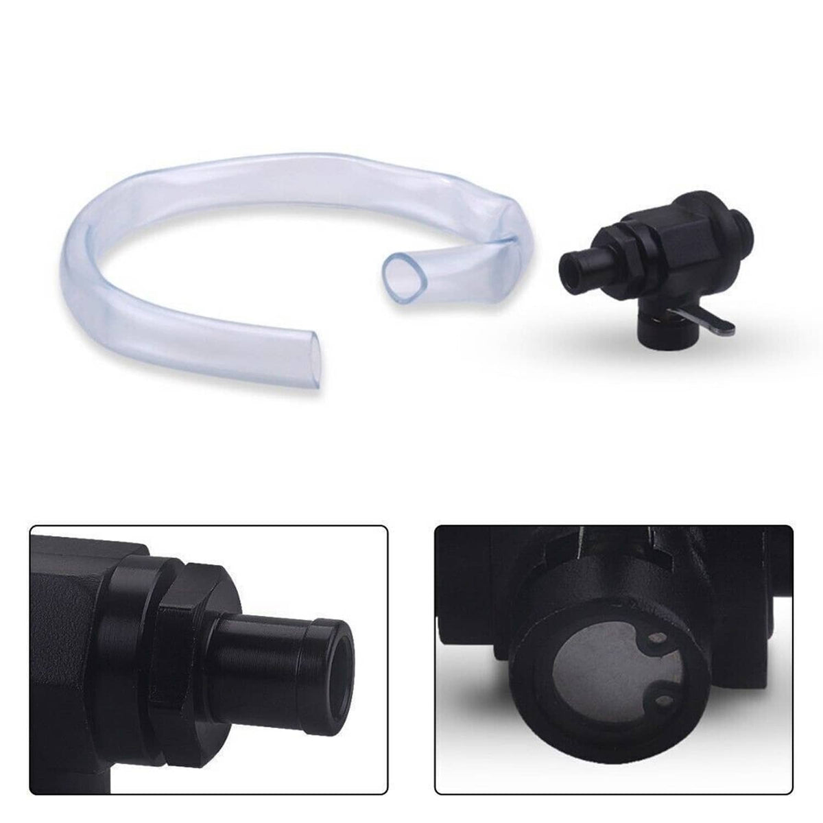 Engine oil drain valve kit with black valve and clear hose