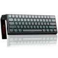 Wired gaming keyboard with gray and black body, RGB backlight, and green accent lines.