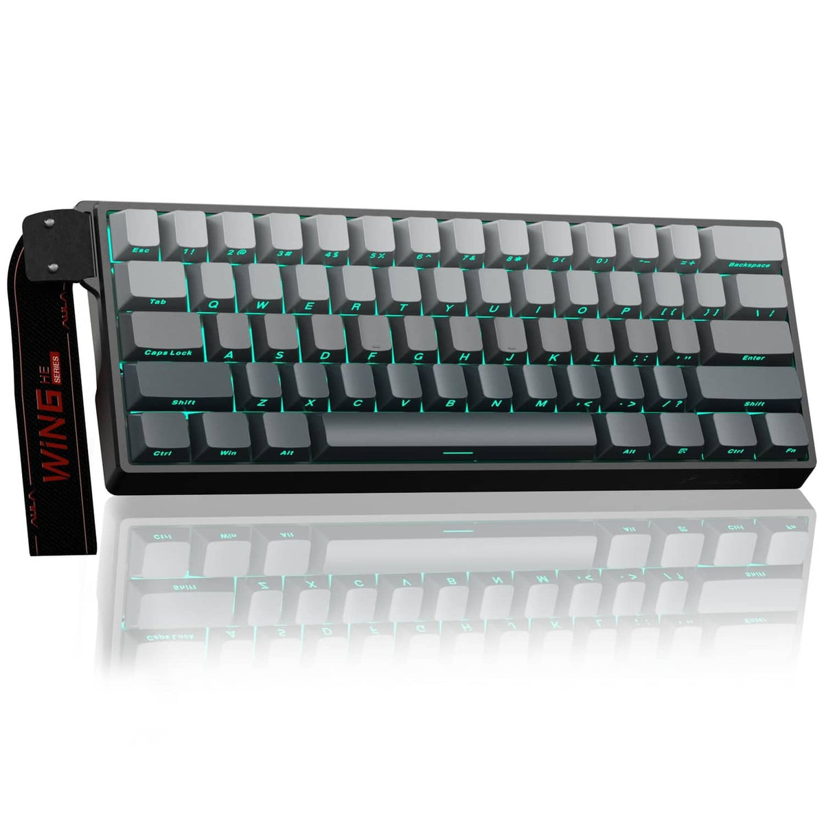 Wired gaming keyboard with gray and black body, RGB backlight, and green accent lines.