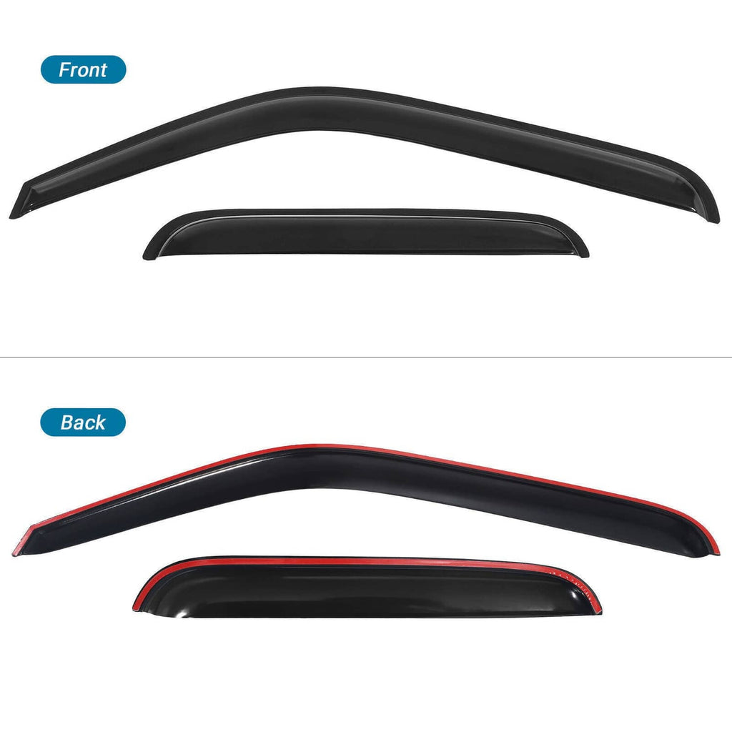 Black window visor rain and sun guard set, front and back pieces