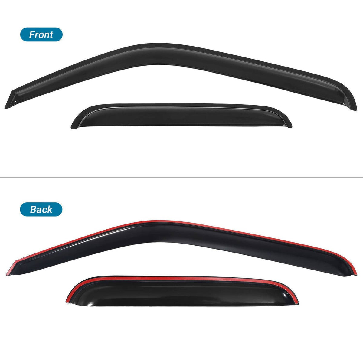 Black window visor rain and sun guard set, front and back pieces