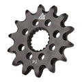Hardened steel motorcycle front sprocket with 14 teeth and circular mounting holes