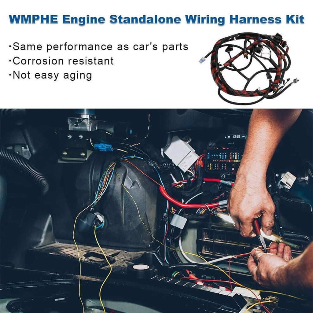 Engine wiring harness kit with bundled red-and-black braided cables and connectors