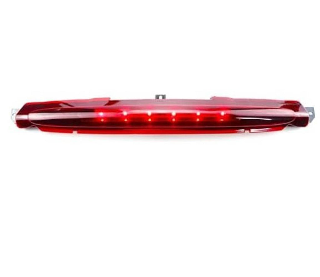 LED third brake light with black housing and red lens, side view with lit red LEDs