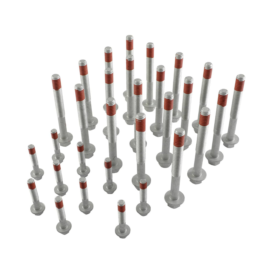 Hydraulic roller lifters with red-tipped pushrods and multiple assembled pieces