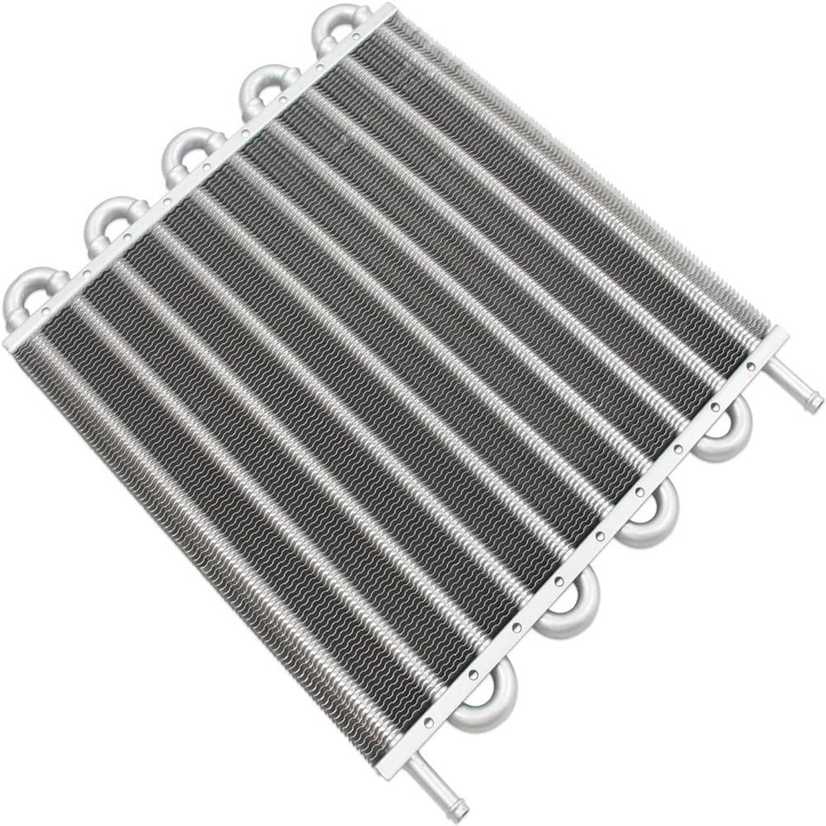 Aluminum oil cooler radiator with wavy fin core and mounting bracket