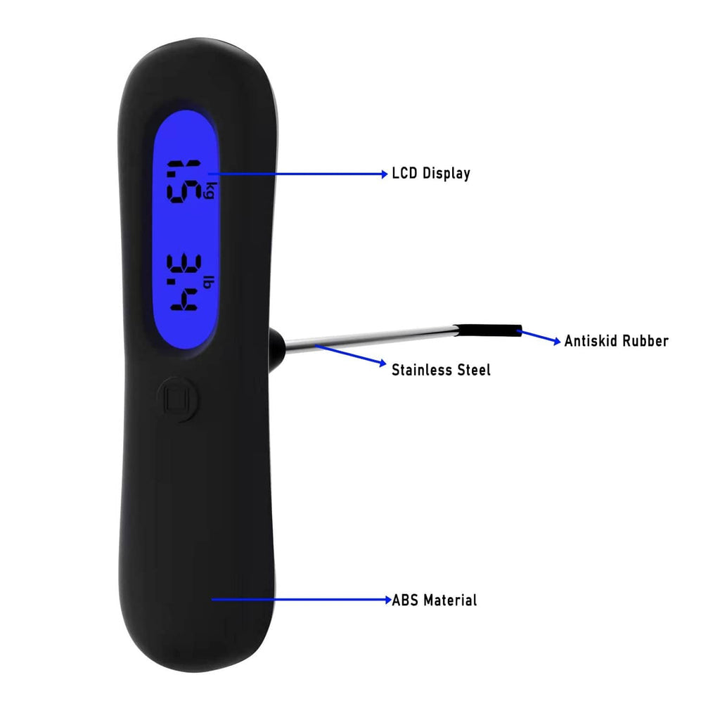 Black digital trigger pull scale gauge with LCD display, antiskid rubber, steel probe