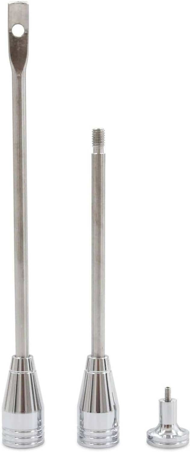 Polished metal mounting rods and lever ends with threaded shafts