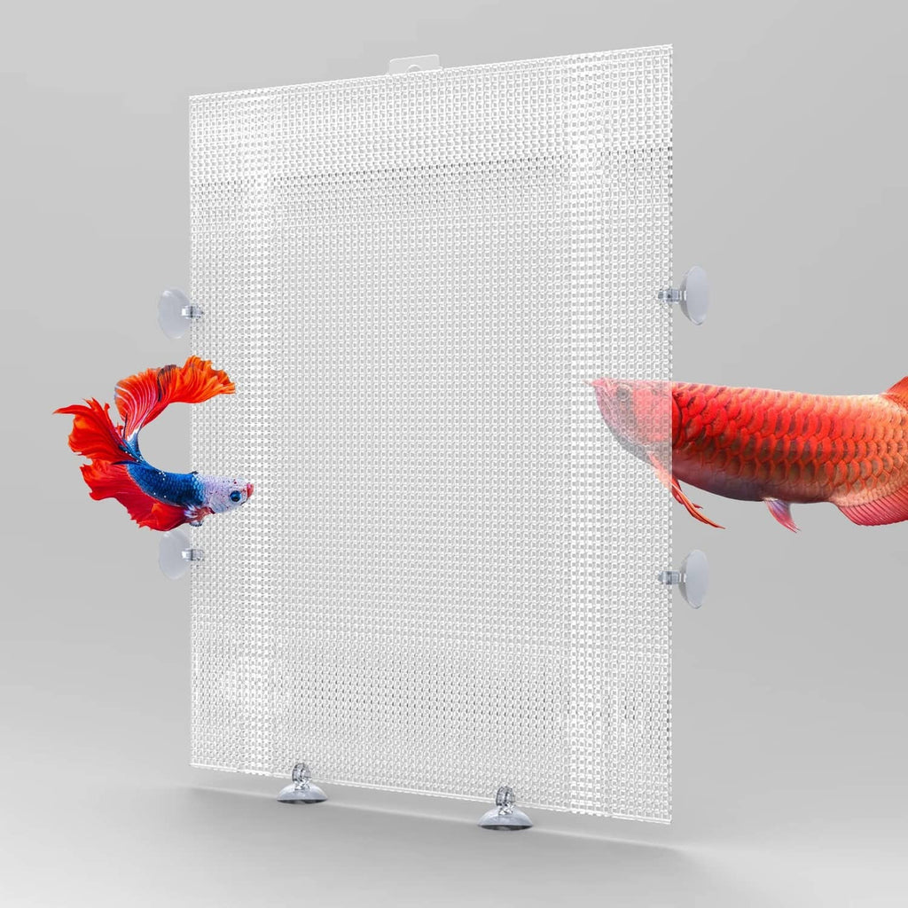 White aquarium fish tank divider grid with suction cups, 10x13 in mesh sheet
