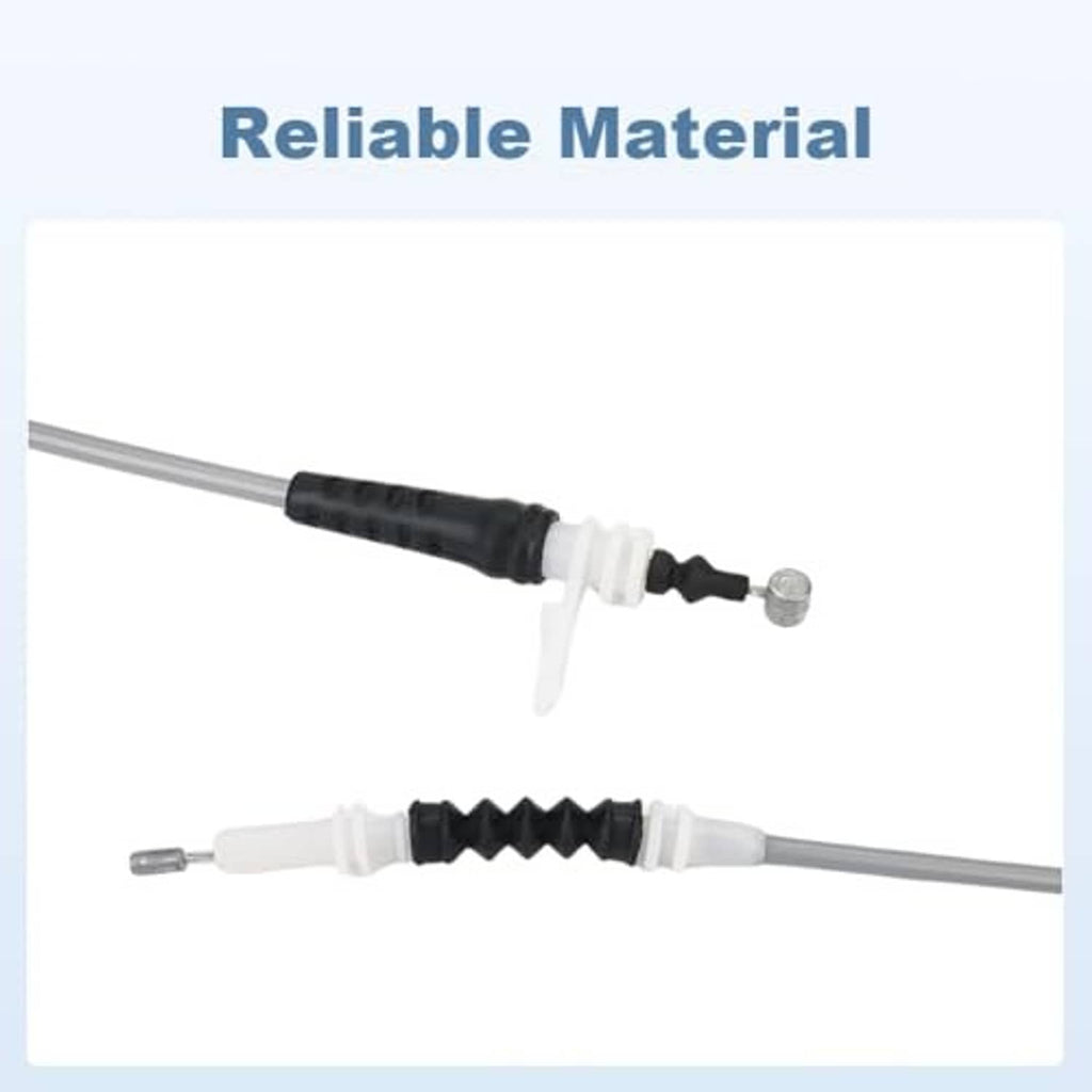 Hood release cable replacement close-up with gray wire, black sleeve, white clips