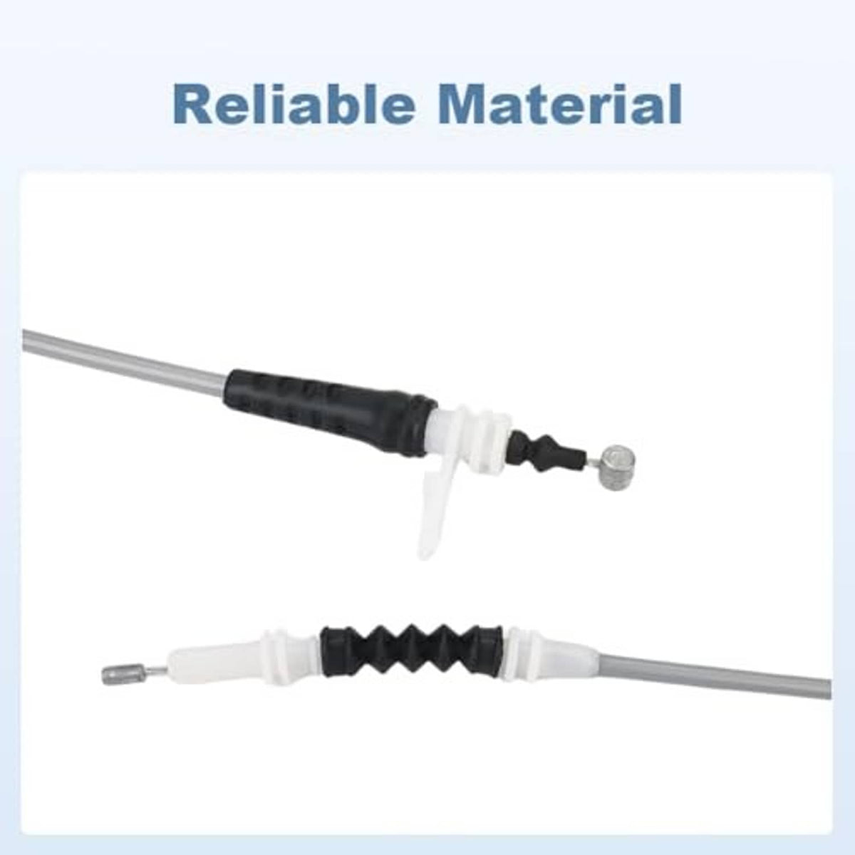 Hood release cable replacement close-up with gray wire, black sleeve, white clips