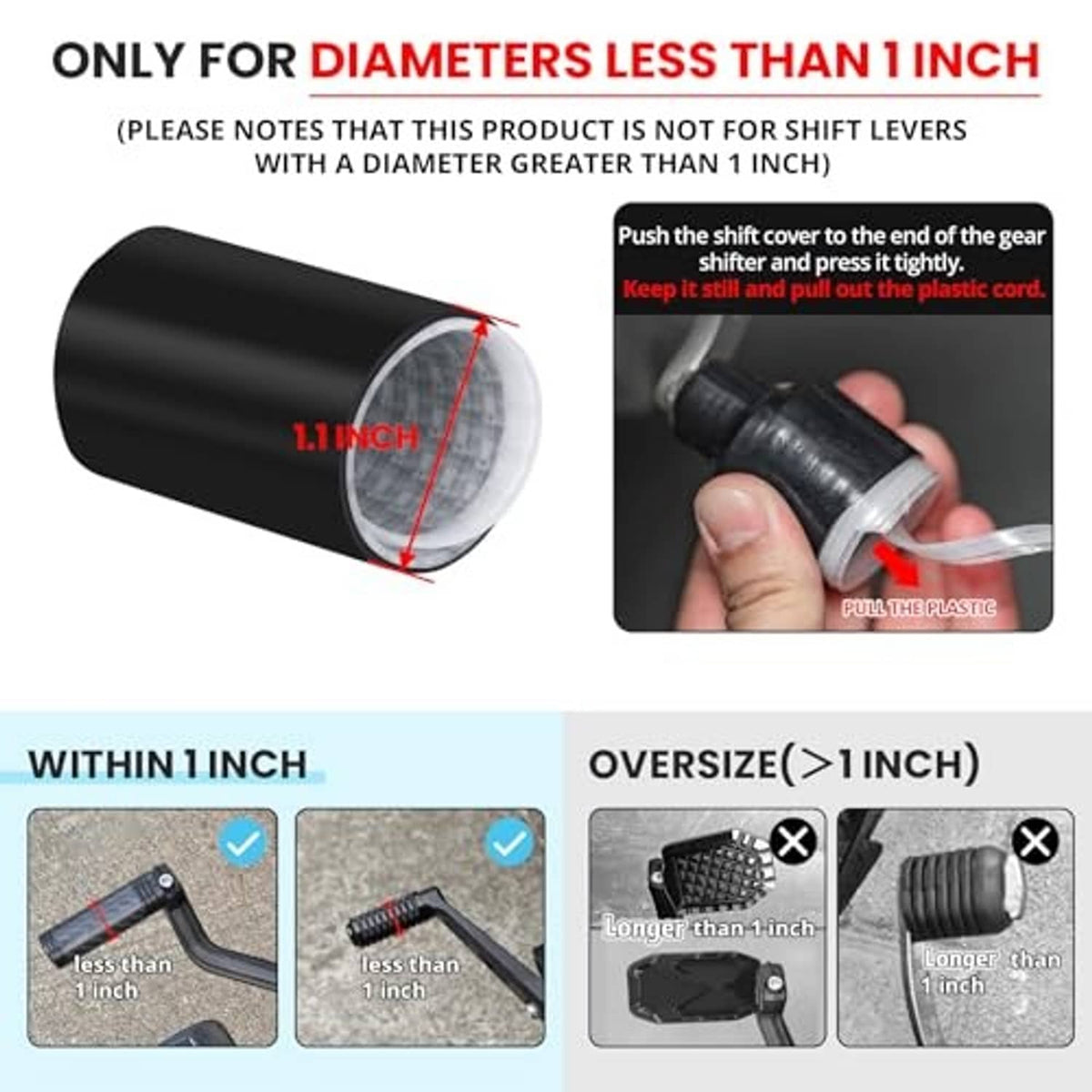 Black shrinkable shifter cover sleeve with diameter size guidance diagram