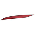 Red reflective bumper strip lens with curved edge and narrow pointed tip