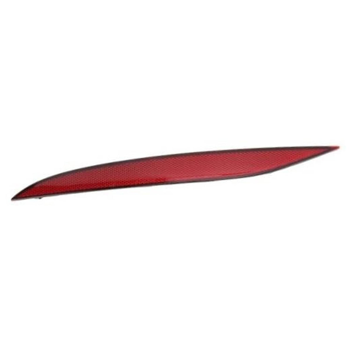 Red reflective bumper strip lens with curved edge and narrow pointed tip