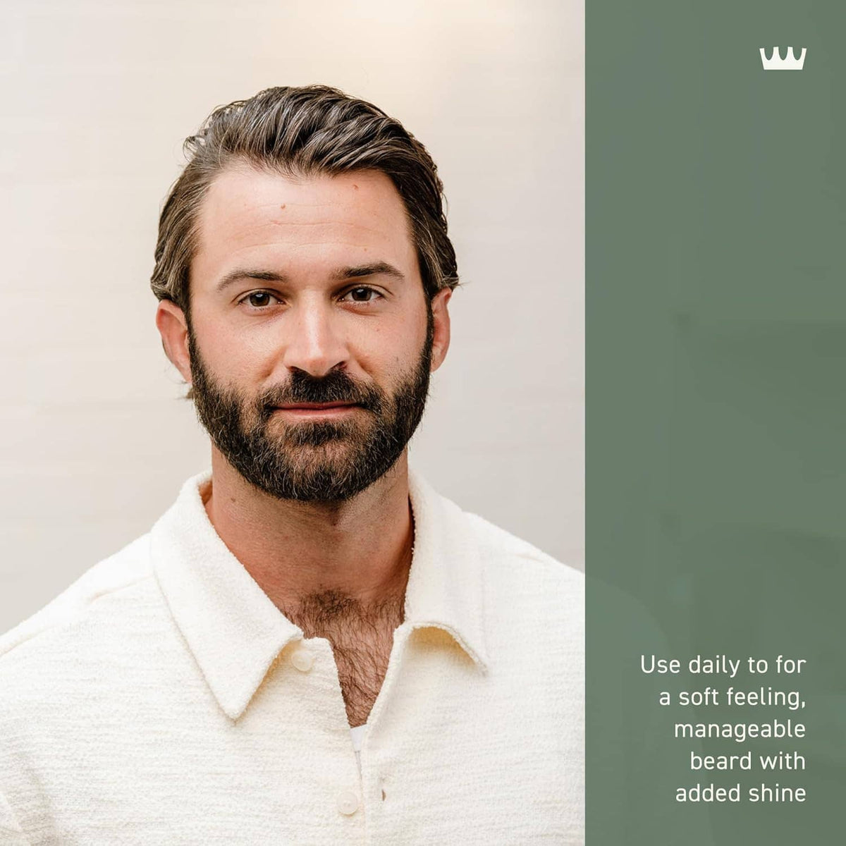Smiling man with neatly groomed beard, beard oil lifestyle product image