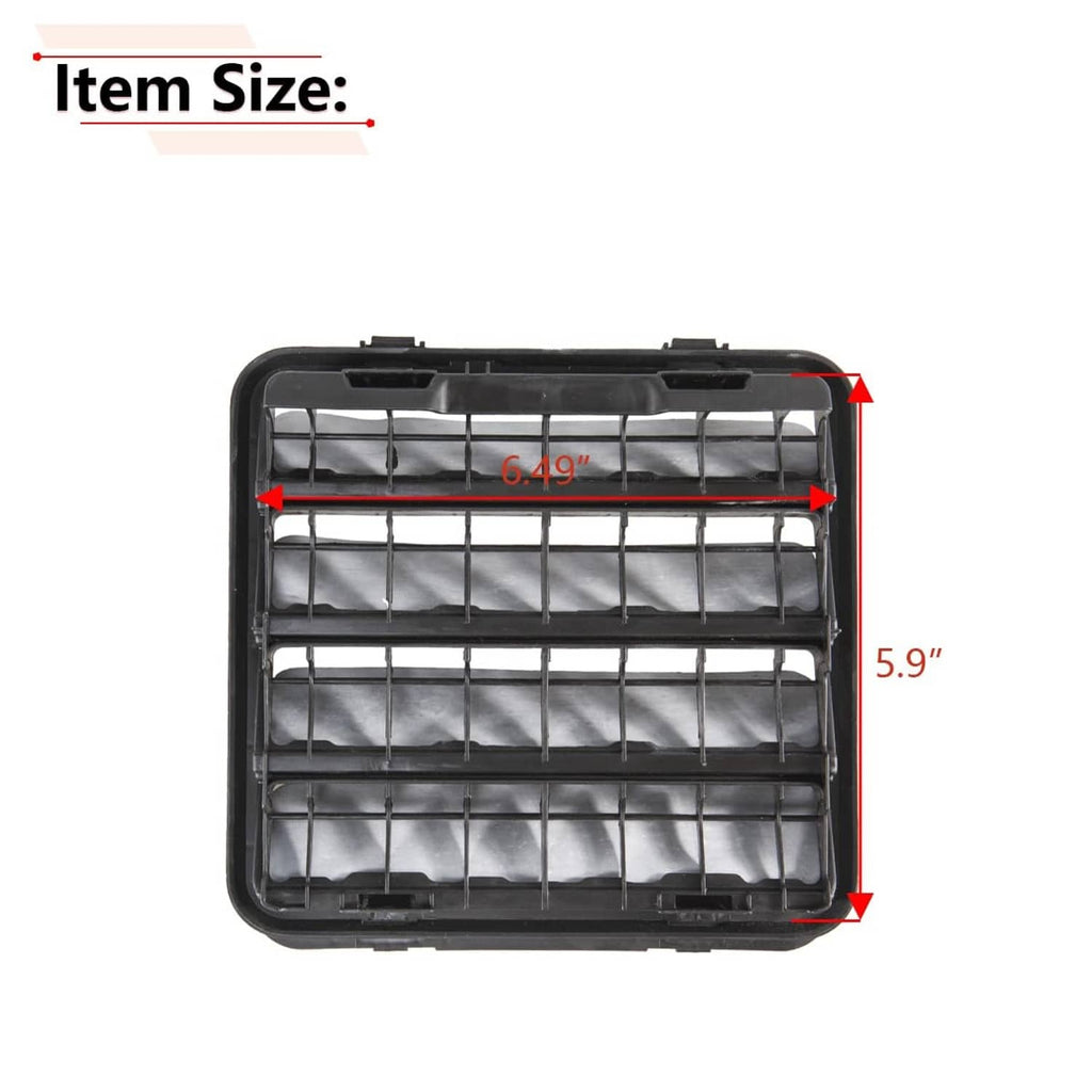 Black vent cover dimensions: 6.49 in wide and 5.9 in tall