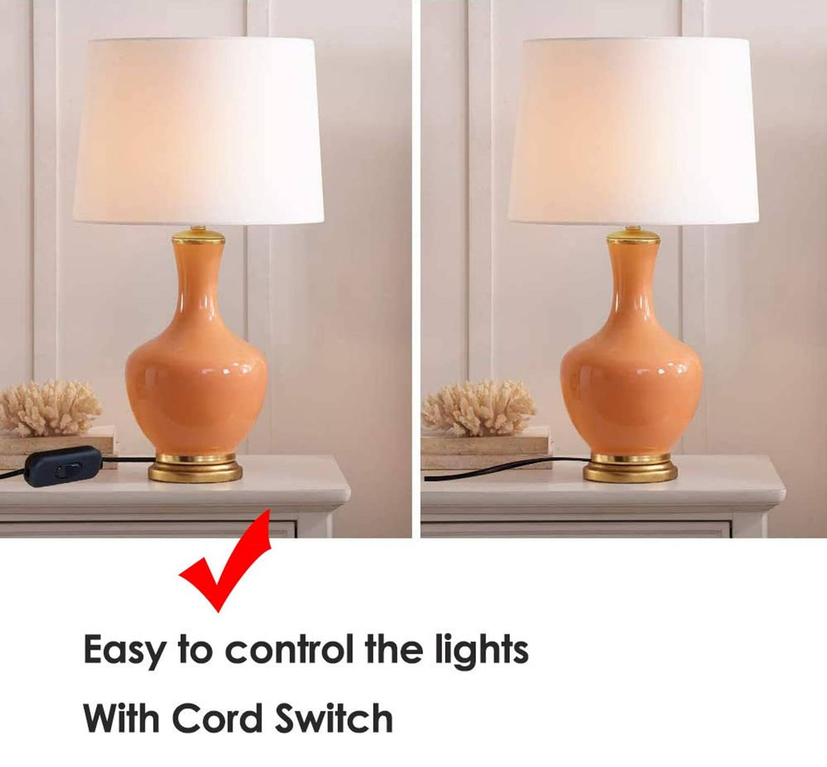 Inline cord on-off switch placed on a table with a lamp