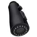 Matte black handheld faucet sprayer head with circular spray face and multiple nozzles