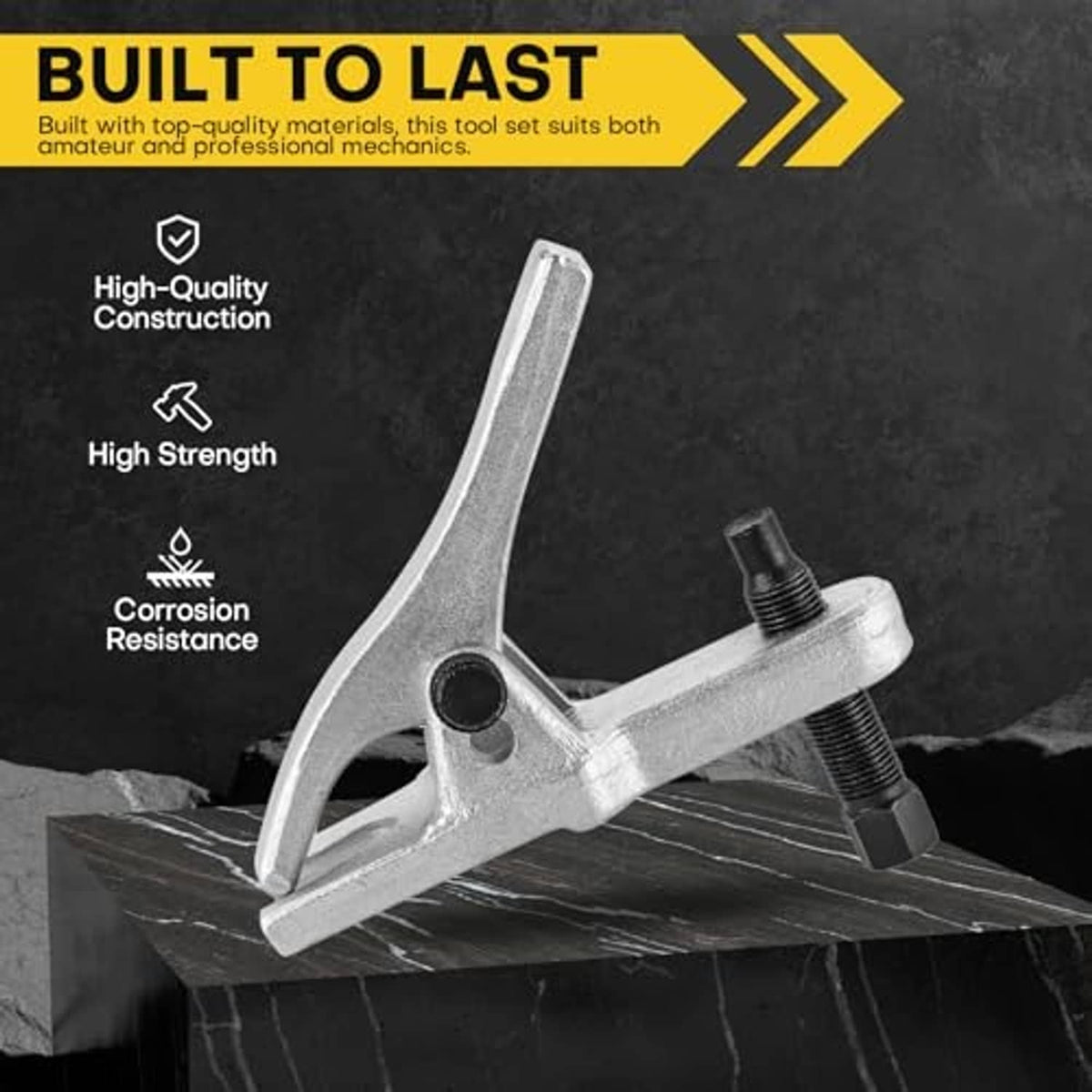 Silver ball joint separator puller tool with curved handle and threaded rod