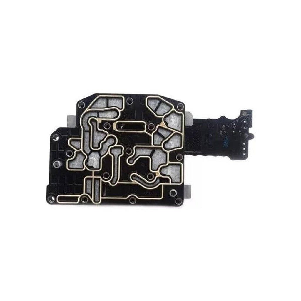 Transmission solenoid pack control module with black circuit layout and connector end