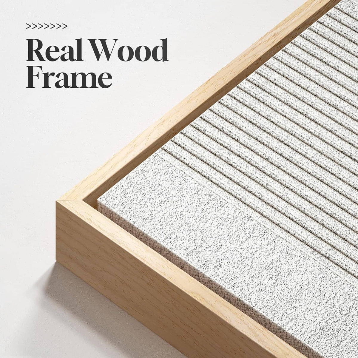 Real-wood framed canvas with textured gray surface and light wooden border