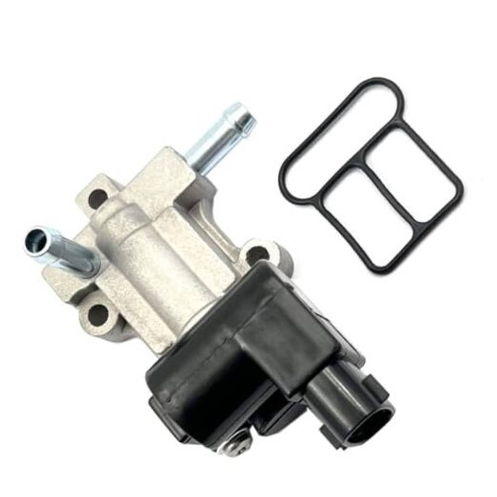 Idle air control (IAC) valve motor with black electrical connector and metal body